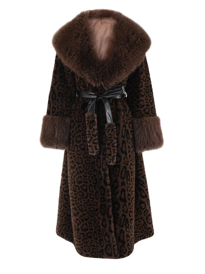 ZMEENNA Brown Leoppard Print Big Size Long Faux Fur Jacket New Lapel Long Sleeve Women Coat Fashion Autumn Winter 2024 ZM593