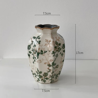 New Chinese pastoral green retro ceramic vase flower arrangement hydroponics living room dining table creative ornament