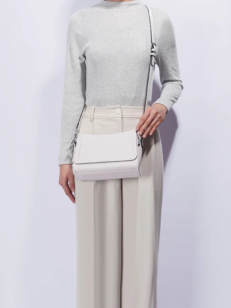 Zency Acrylic Chain Handbag Soft Leather Top-Handle Women's Luxury Small Underarm Crossbody Bag White Fashion Shoulder - Kimlud