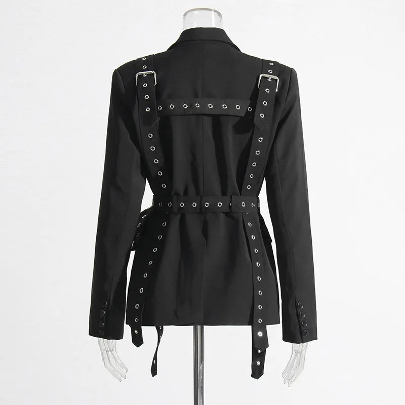 Women's Solid Color Temperament Suit Jacket 2025 Autumn Notched Single Breated Belted Slim Biker Motor Style Casual Blazer