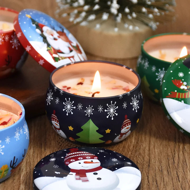 Christmas Aromatherapy Candle Jar Christmas Scented Candle Tin Jar Cans Candle Merry Xmas Decor For Home New Year Navidad Gifts