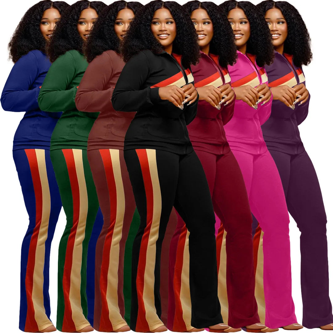 Women Fall Clothes 2025 Slim Zippered V-neck Jacket Trousers Tight Sports Long Sleeves Suit Conjuntos De Mujer 2 Piezas Elegante