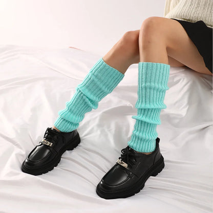 Women Halloween 80s Neon Colored Knit Leg Warmers Ribbed Bright Footless Socks Punk Black Knee High Gothic Hip-hop Rock Sock