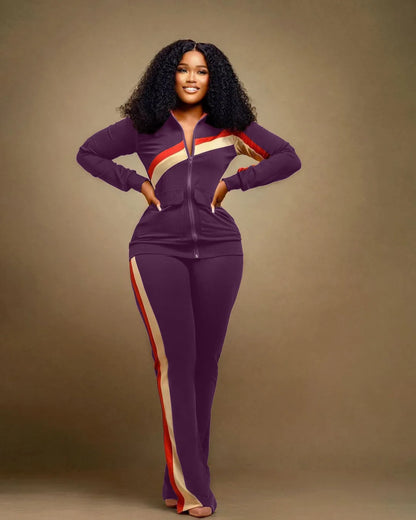 Women Fall Clothes 2025 Slim Zippered V-neck Jacket Trousers Tight Sports Long Sleeves Suit Conjuntos De Mujer 2 Piezas Elegante