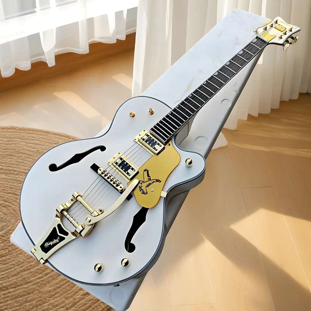 Hot sell good quality Semi Hollow Body Jazz Electric Guitar With Bigs Tremolo ebony fingerboard, High Quality can be...