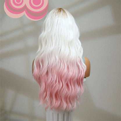 oneNonly Pink White Long Wig Blonde Rainbow Wavy Wigs Halloween Cosplay Party Wigs for Women Makeup Tools Synthetic Hair