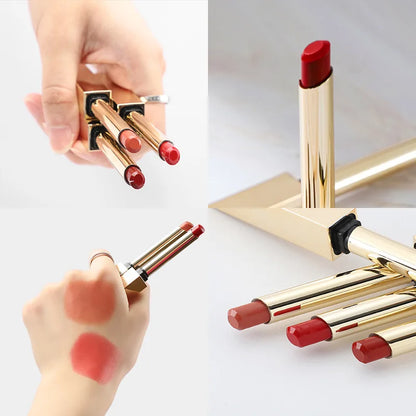 6 Colors Thin Tube Small Gold Bar Make Up Lip Stick Long Lasting Moisture Cosmetic Lipstick Lips Makeup Lipstick Cosmetics Batom