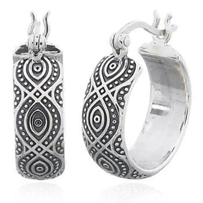 Exotic Style Carving Pattern Hoop Earrings Classic Silver Plated Bohemian Style Women's Earrings Fashion Jewelry...