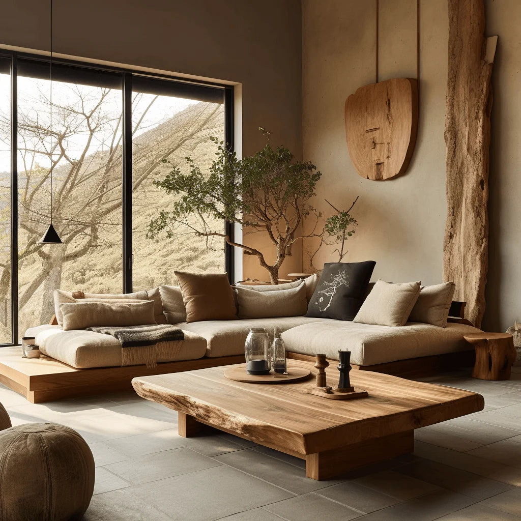 Wabi-sabi style solid wood sofa old wood furniture living room sofa atmosphere log custom L-shaped princess sofa - Kimlud