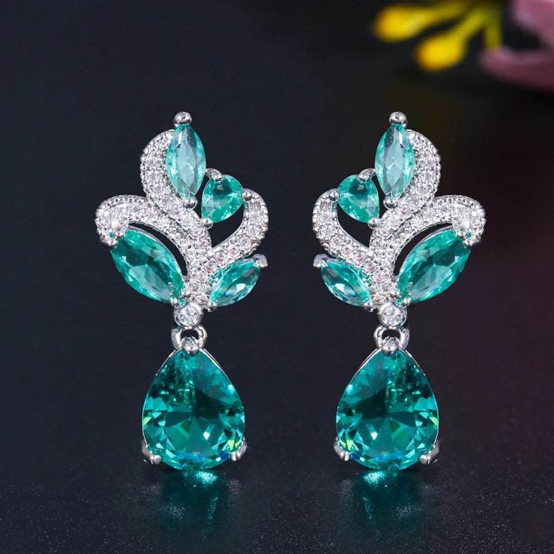 Huitan Gorgeous Green CZ Dangle Earrings for Women New Trendy Wedding Engagement Female Earrings Elegant Accessories...