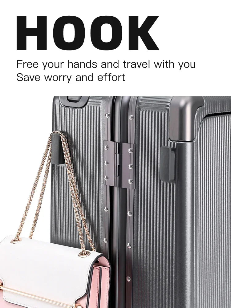 Premium PC Wide Trolley Luggage Front Opening Multi-Functional Women's 20-Inch Boarding Box and Men's 24-Inch Suitcase...