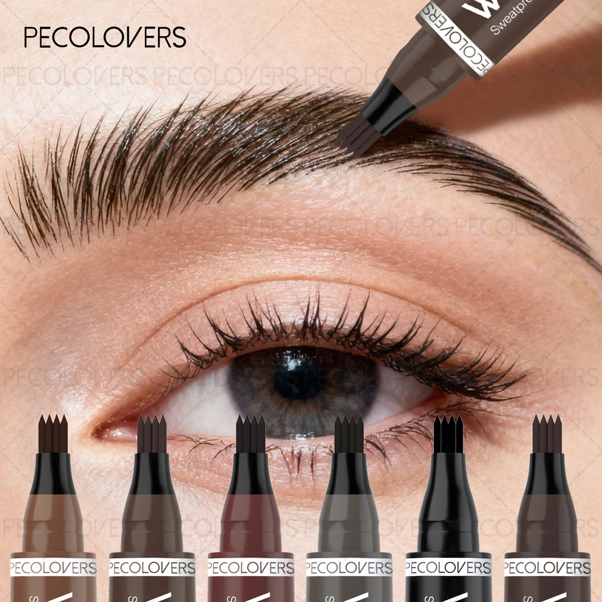 Four-Head Eyebrow Pen - Long-Lasting Brow Pencil, Waterproof For Daily Makeup, Brown And Dark Brown, Eye Cosmetic