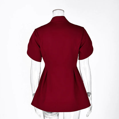 Linad Elegant Wine Red Puff Sleeve Woman Blouse 2026 Vintage Single Breasted Tops Spring Street Chic Black V Neck Ladies Tops - Kimlud