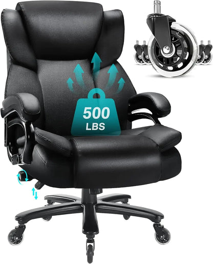 500lbs Heavy Duty Big And Tall Office Chair Dual Rubber Wheel Executive Desk Chair for Low Back Pain Relief