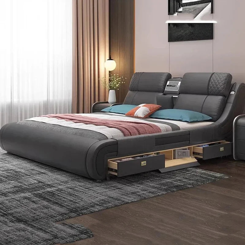 Modern Simple Massage Bed Luxury Water Proof Design Bedframe Double Bed Smart White Nordic Furniture | Kimlud Luxury Bed