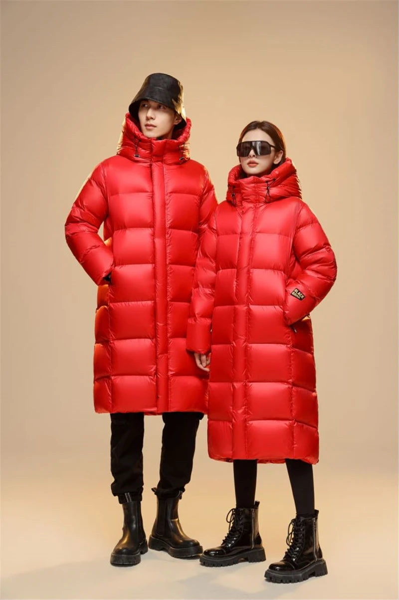 Top Grade Women Red 90%  White Goose Down  Thick（Winter) Warm  X-Long Jackets 2023 New Arrivals Female Hooded Down Parka