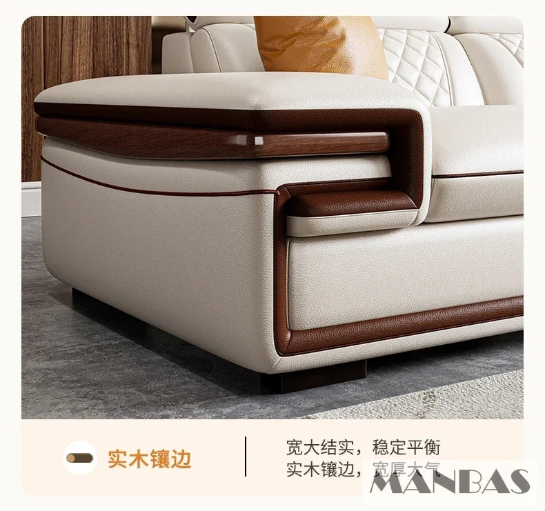 Linlamlim Premium Italian Genuine Leather Sofa Set for Living Room with Adjustable Headrests, Bluetooth Speaker, Wireless Charge