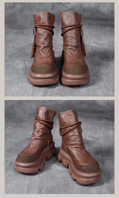 DRKANOL Fashion Thick Bottom Retro boots Women Autumn Winter Thick Plush Warm Platform Wedges Heel Back Zipper Ankle Boots Lady