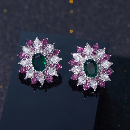 Luxurious Sweet Full Zircon Sparkling Stud Earrings for Women Fashion Flower Wedding Trendy Jewelry Party Gift...