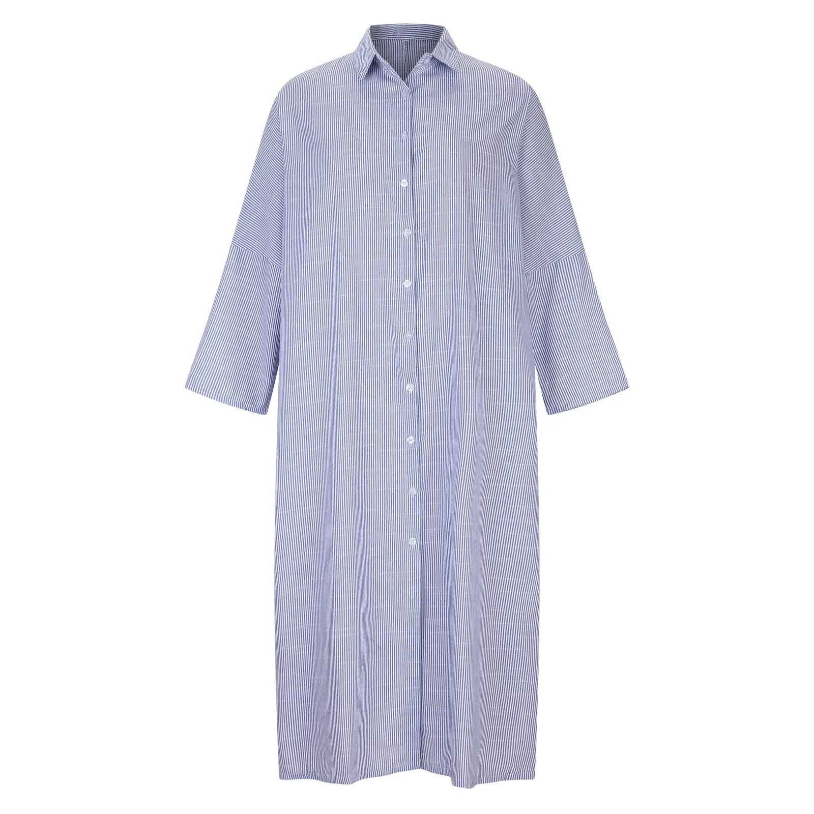 Elegant Outfits Summer Dress For Women Stripe Cotton Shirt Casual Loose Maxi Dresses Formal Occasion Dresses vestidos...
