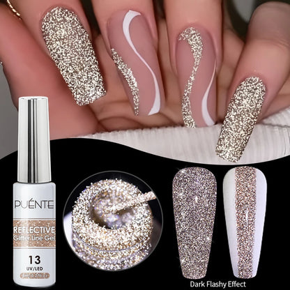 7.5ML Sparkling Reflective Glitter Gel Nail Polish Pink Purple Red Blue Colors Dark Flashing Nail Gel Soak Off UV Nail Varnish