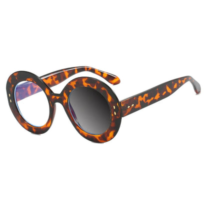 Retro Brand Design Round Thick Edge Leopard Large Femal Frame Photochromic Anti Blue Light Women Reading Glasses Degree 0~+600 - Kimlud