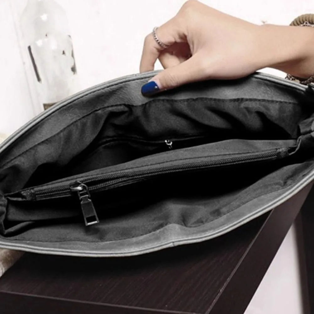 New Zipper Handheld Evening Banquet Bag Simple PU Leather Shoulder Bag Large Capacity Message Bag Women