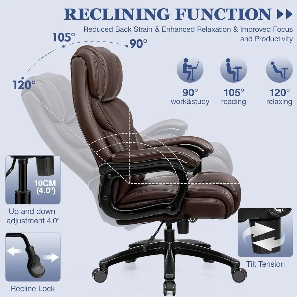 Big And Tall Office Chair 500lbs Capacity Ergonomic Executive with Adjustable Lumbar Support High Heavy Duty for Comfortable - Kimlud