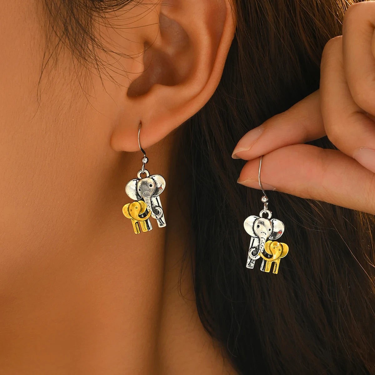 Retro Elephant Mom and Baby Elephant Small Animal Earrings Fashionable and Cute niche Design Women's Jewelry | Kimlud...