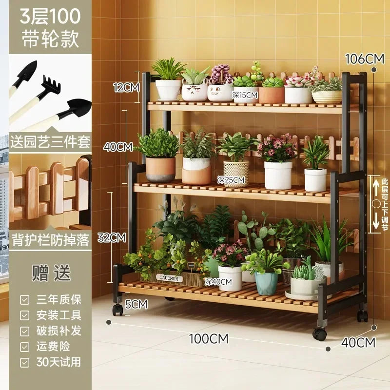 Black Outdoor Plant Shelf Rack Flowers Luxury Universal Square Plant Shelf Rack Tiered Bamboo Bitki Rafları Garden...