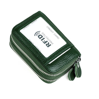 RFID Blocking Fashion Women Card Holder Genuine Leather Double Zipper Large Capacity Female Wallet Purse | Kimlud Mid...
