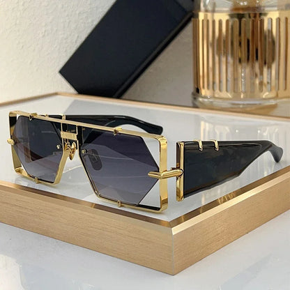 Ins MOD004 Half Frame Polygon Gradient Sunglasses Uv400 Men Alloy Acetate Personalization High Street Classical Eyeglasses - Kimlud