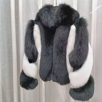 Women's Real Red Fox Fur Jacket With Silver Fox Collar Coat Thick Warm and Fashionable in Winter 23A0616