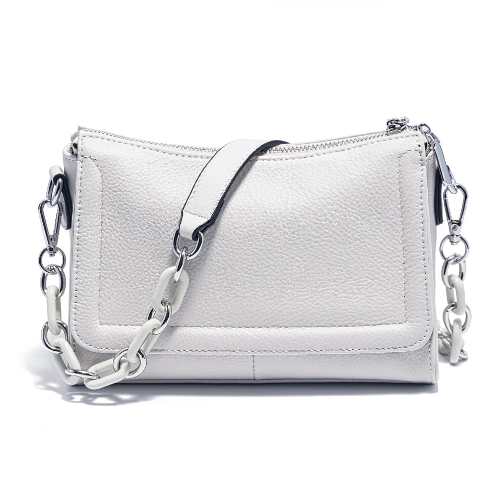 Zency Acrylic Chain Handbag Soft Leather Top-Handle Women's Luxury Small Underarm Crossbody Bag White Fashion Shoulder - Kimlud