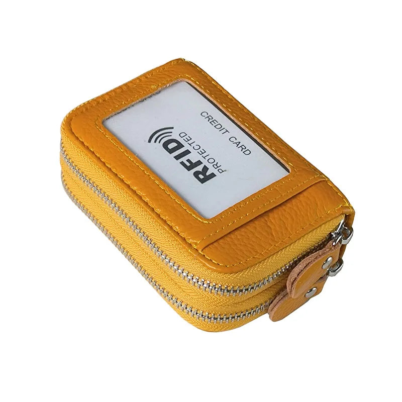 RFID Blocking Fashion Women Card Holder Genuine Leather Double Zipper Large Capacity Female Wallet Purse | Kimlud Mid...