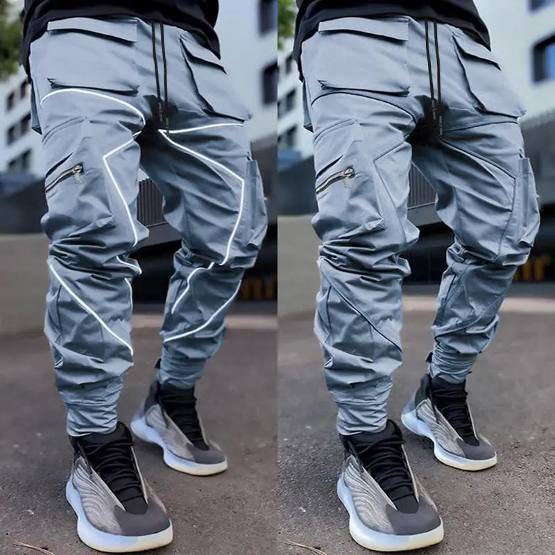 Mens Casual Black White Patchwork Cargo Pants Loose Plus Size Striped Multi Pocket Jogging Sports Fitness Hip Hop Jogger Trouser - Kimlud