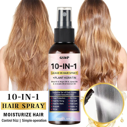 GSWP 10-in-1 Leave-in Hair Spray contains Moroccan argan oil and castor oil, providing heat protection and deep...