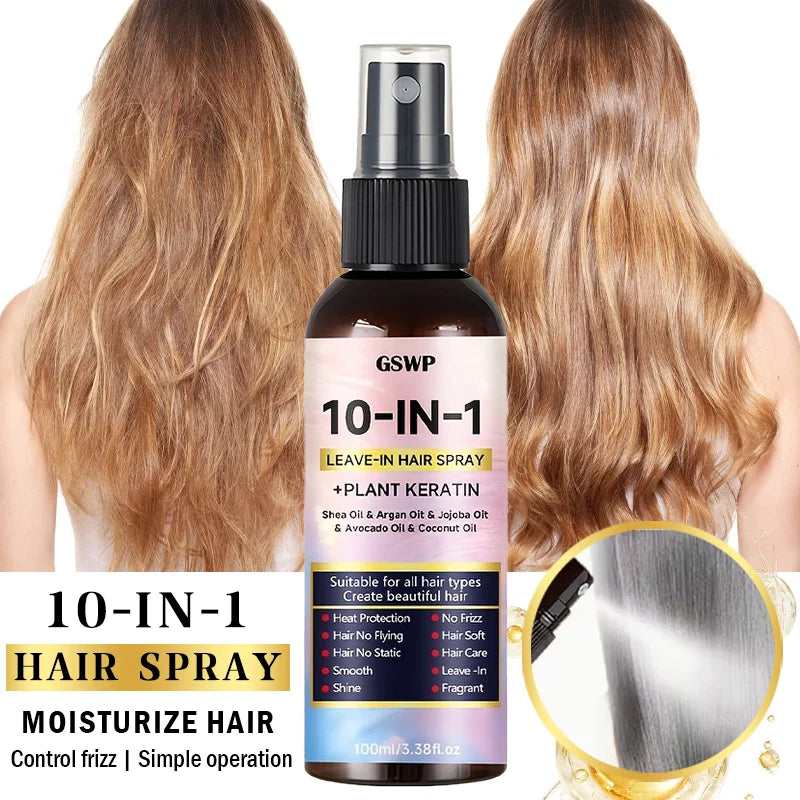 GSWP 10-in-1 Leave-in Hair Spray contains Moroccan argan oil and castor oil, providing heat protection and deep...