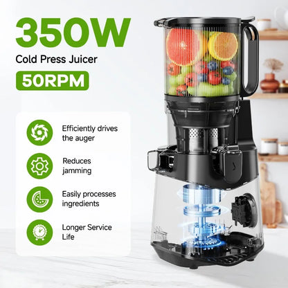 Cold Press Juicer with 5.3Inch Extra Large Feed Chute Designed for Whole Fruits and Vegetables 350W Slow Masticating Juicer Mac