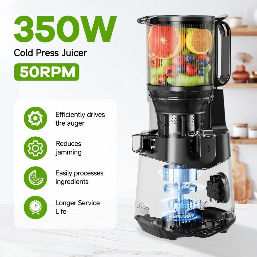 Cold Press Juicer with 5.3Inch Extra Large Feed Chute Designed for Whole Fruits and Vegetables 350W Slow Masticating Juicer Mac