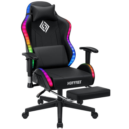 LED Gaming Chair for Children 8-15 Years, Adjustable Gamer Chair with LED Lighting, Footrest & Lumbar Support, Ergonomic PC Chai