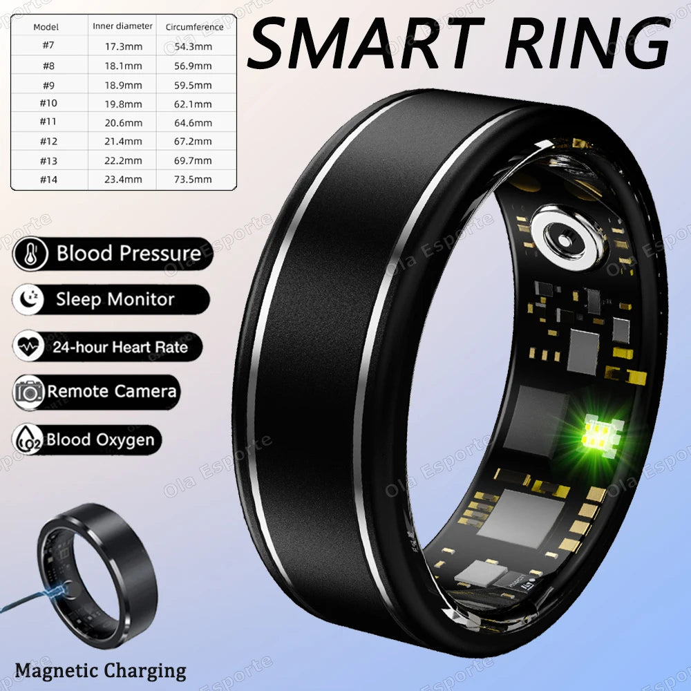 New Blood Pressure Sleep Health Monitor Smart Ring Sport Remote Camera smartring IP68 Waterproof Care for family Rings Men Women