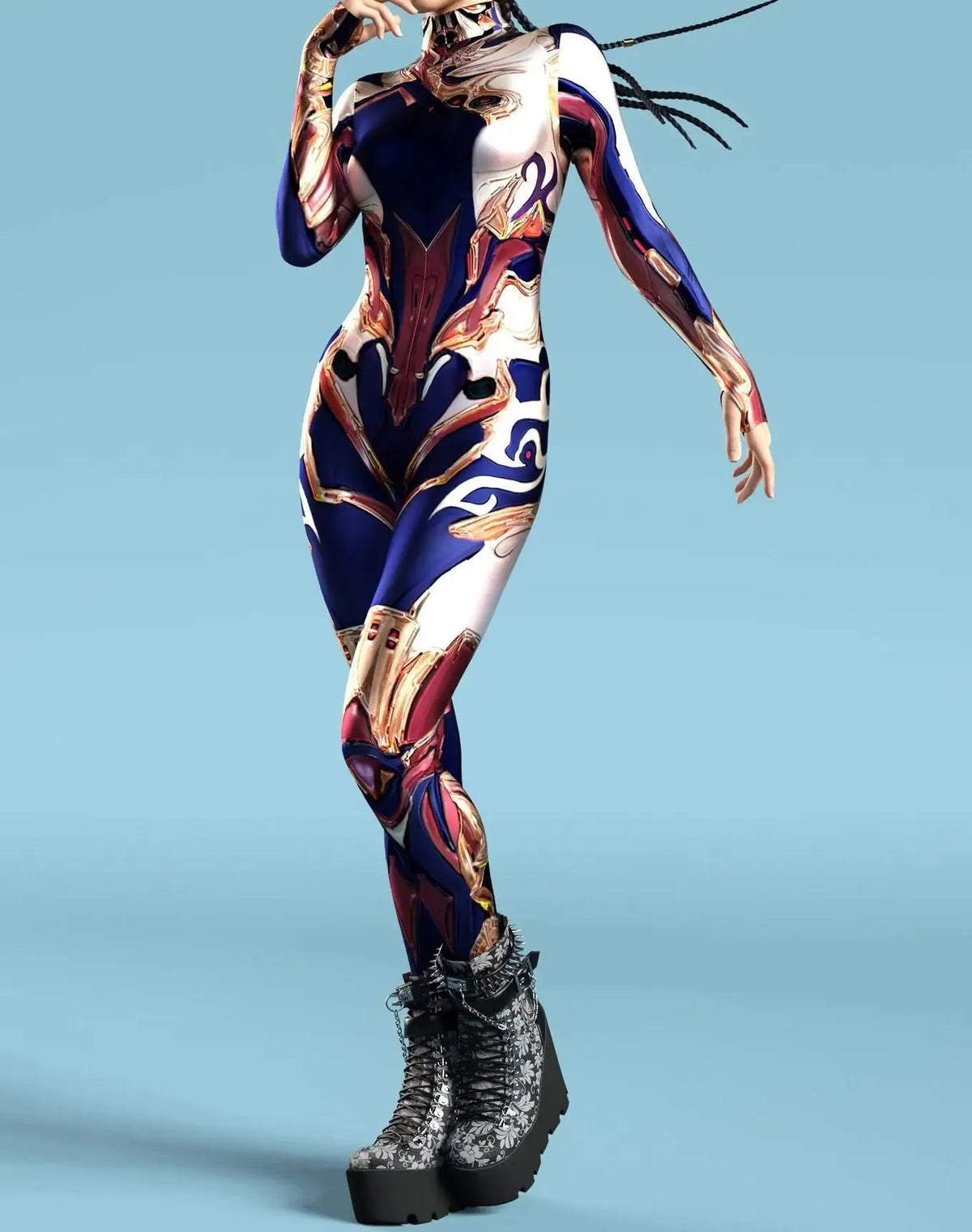 Women Cyber Armor 3D Printing Bodysuit Halloween Carnival Punk Cosplay Zentai Suit Festival Jumpsuit Party Morphsuit Rave Outfit - Kimlud