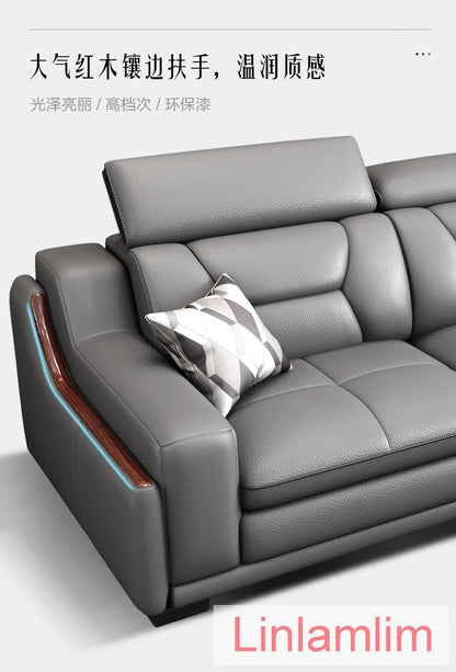 Beautify Your Living Room with Linlamlim Italian Genuine Leather Sofa - Bluetooth Speaker, Adjustable Headrests and USB...