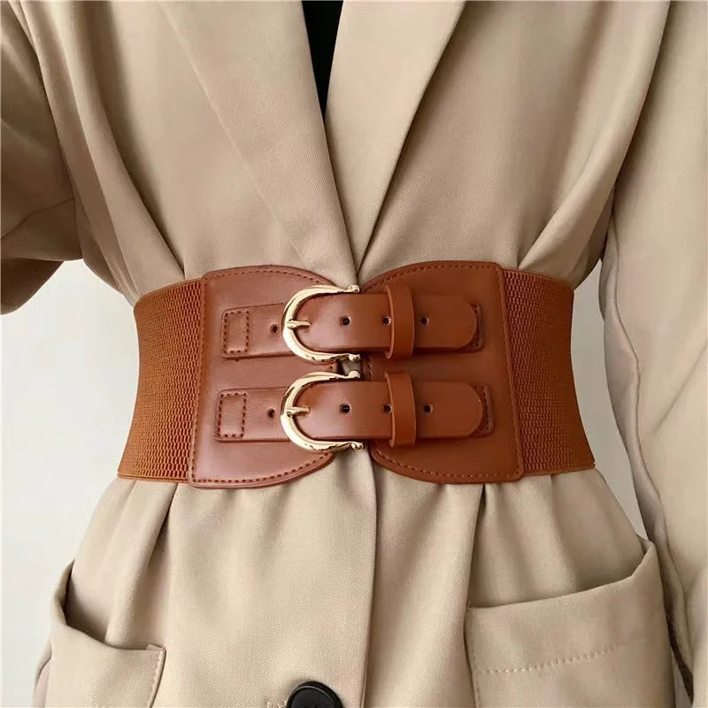 High sense retro pin buckle waist seal elastic elastic wide belt ladies fashion accessories