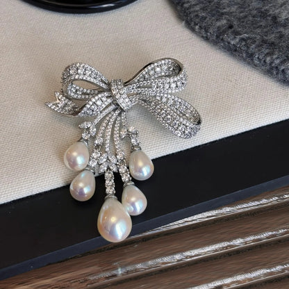 Light Luxury Exquisite Temperament Autumn And Winter Heavy Industry Bow Tassel Brooch Fashion Elegant Crystal Jewelry...