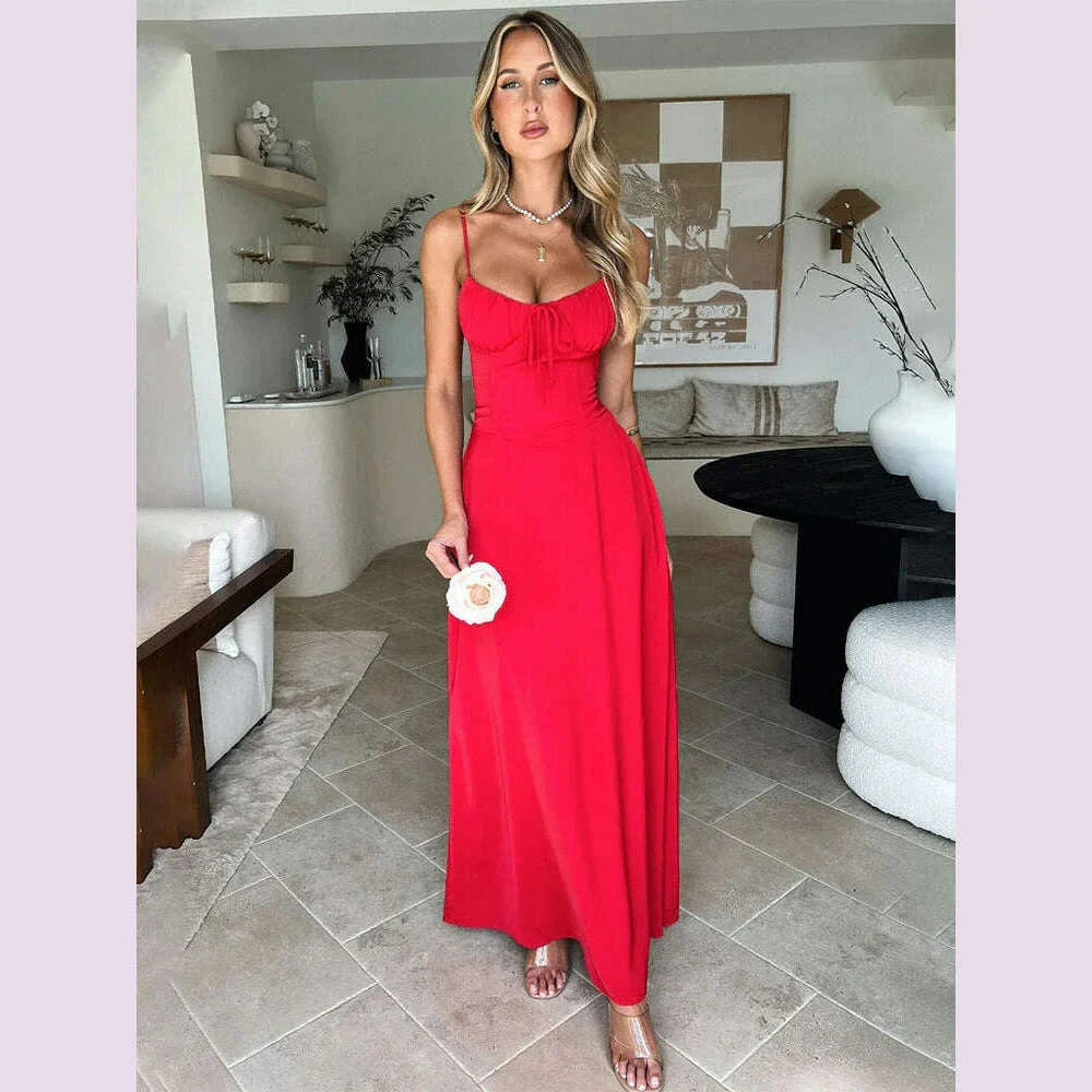 Townlike Elegant Maxi Long Waist Wrap A-line Dress Women Spaghetti Strap 2024 Spring Summer Dress Backless Sexy Party Dresses