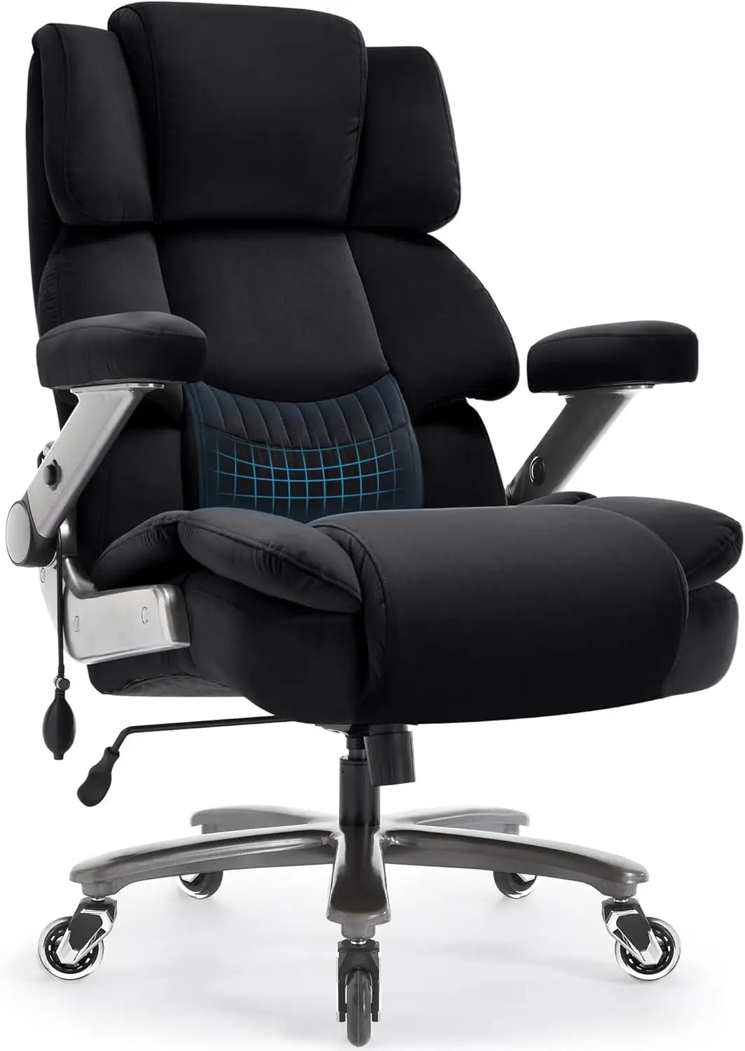 Big & Tall Office Chair 700lbs, High Back Executive Cloth Chair with Adjustable Lumbar Support, 3D Arms, Plus Size Rubber Wheels