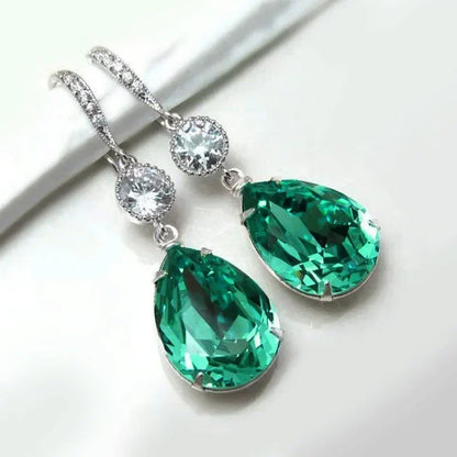 Fashionable Banquet Elegant Emerald Cubic Zirconia Earrings, High-end Inlaid Wedding Style Swaying Jewelry Accessories |...