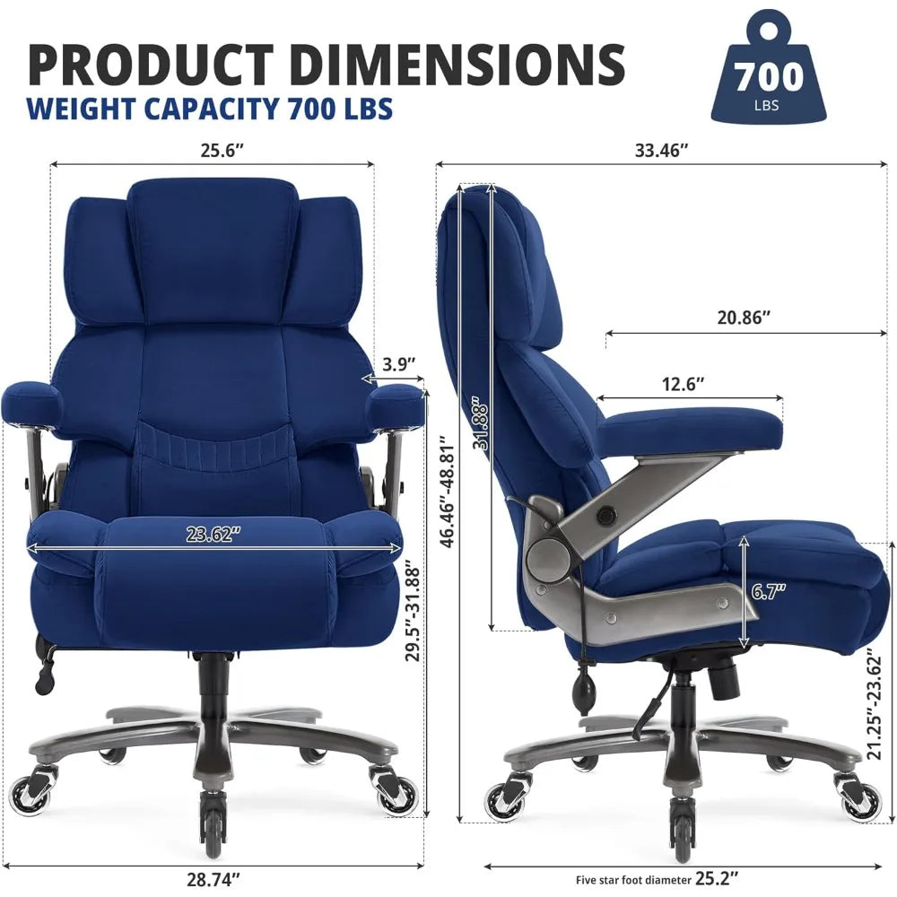 700lbs Big and Tall Office Chair-Large Computer Chair with Adjustable Lumbar Support 3D Flip Arms Plus Size Wheels,